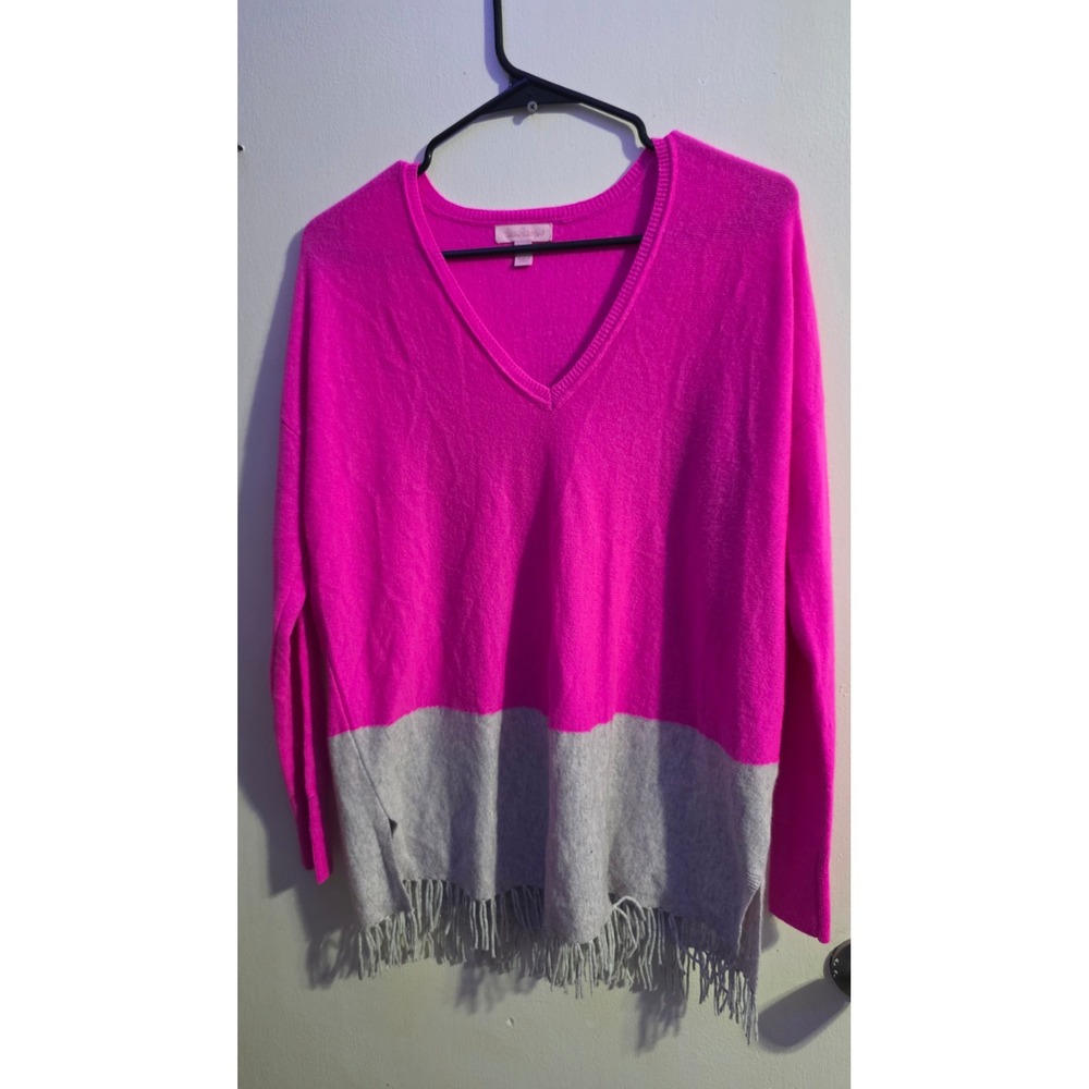 Lilly Pulitzer Pink Gray 100% Cashmere Fringe Alessandra Tunic Sweater‎ XXS/XS